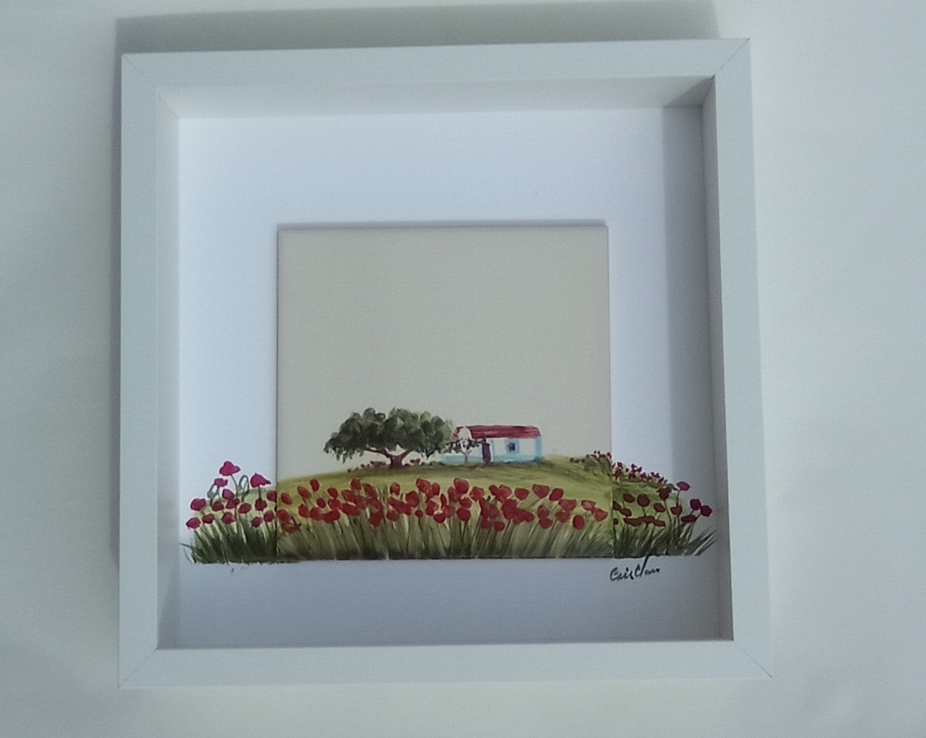 Quadro com azulejo e aguarela, pintado á mão. Por ser um trabalho manual, não há duas paisagens iguais.